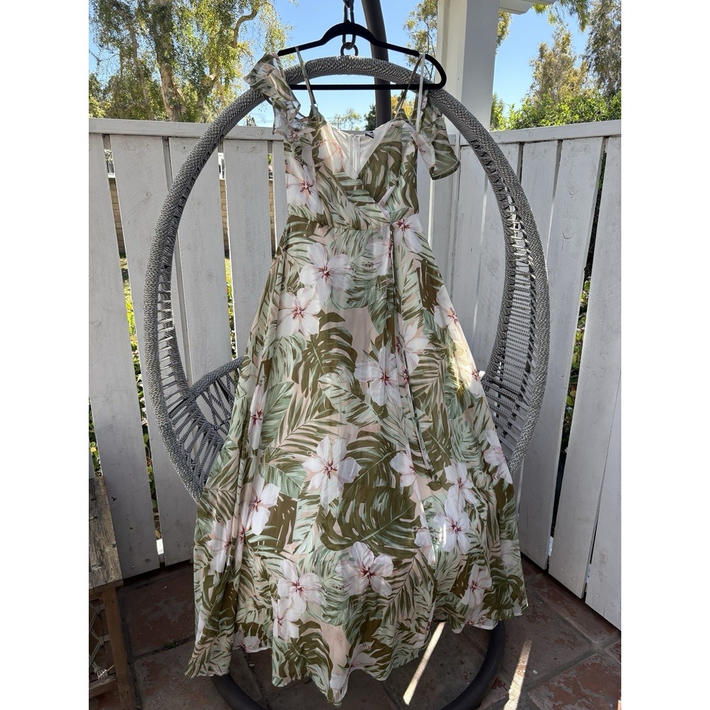 Windsor Chiffon Tropical Floral Maxi Dress Size Small Green White Palm